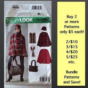 New Look 6658 Uncut Sewing Pattern Misses Cape Vest Hat Scarf Bag (8-18)